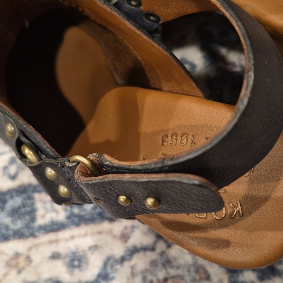 7/7.5 Kork-Ease Carmella Platform Clog Heels in Dark Gray Leather & Brown Wood - Picture 8 of 14